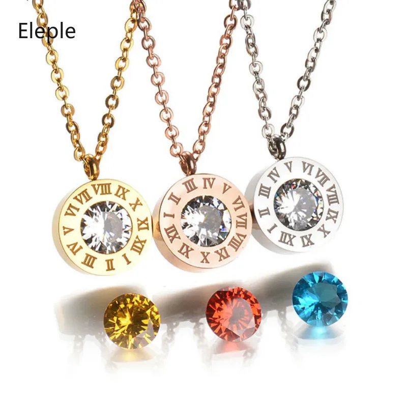 Eleple 4 цвета циркон Замена ожерелье из нержавеющей стали римские цифры ожерелья