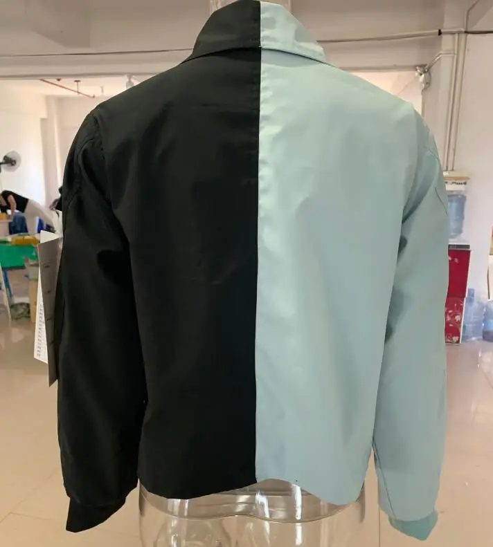 

WEPBEL Autumn Winter Fashion Blue and Black Patchwork Jacket Women's Casual Long Sleeve Pockets Zipper Turn-down Collar Jacket
