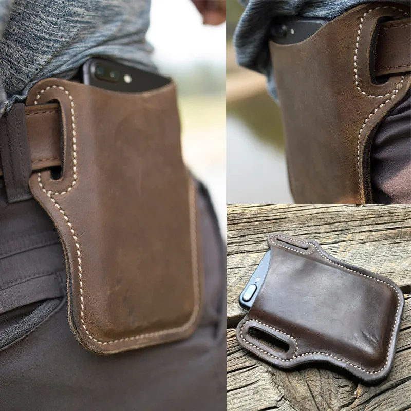 

Men's Mobile Phone Bag Leather Case Belt Waist Bag Props PU Leather Wallet Mobile Phone Outdoor Camping Hiking EDC Tool