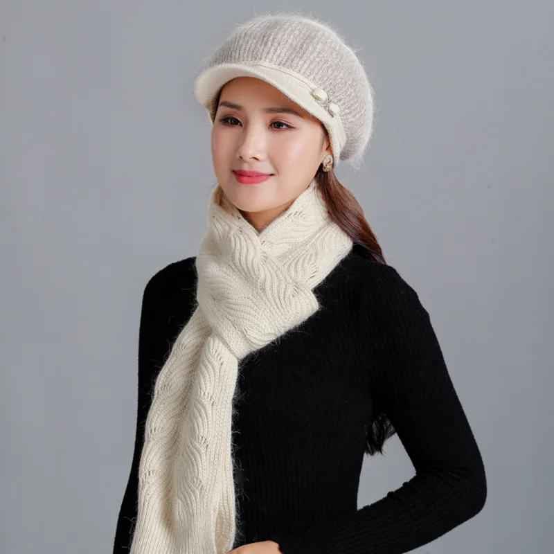 Новинка 2018 вязаная зимняя шапка и шарф из кроличьего меха женские облегающие