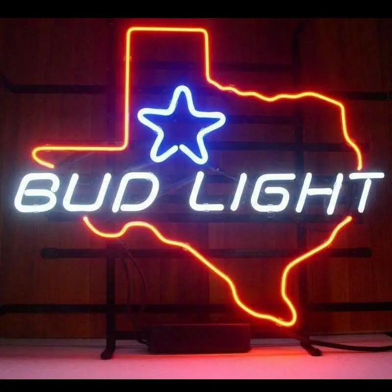 

Custom BUD LIGHT Texas Star Glass Neon Light Sign Beer Bar
