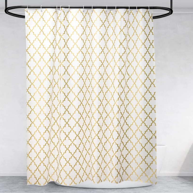 

Waterproof Shower Curtain PEVA Mildew Proof Bathroom Curtain Geometric Pattern Bath Curtains With Hook Thicken Bathroom Curtains