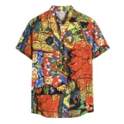Летние мужские свободные национальные рубашки кардиган с короткими рукавами Гавайские пляжные шорты с цветочным принтом для мужчин с высоким, плотно облегающим шею воротником рубашка в винтажном стиле, женские рубашки