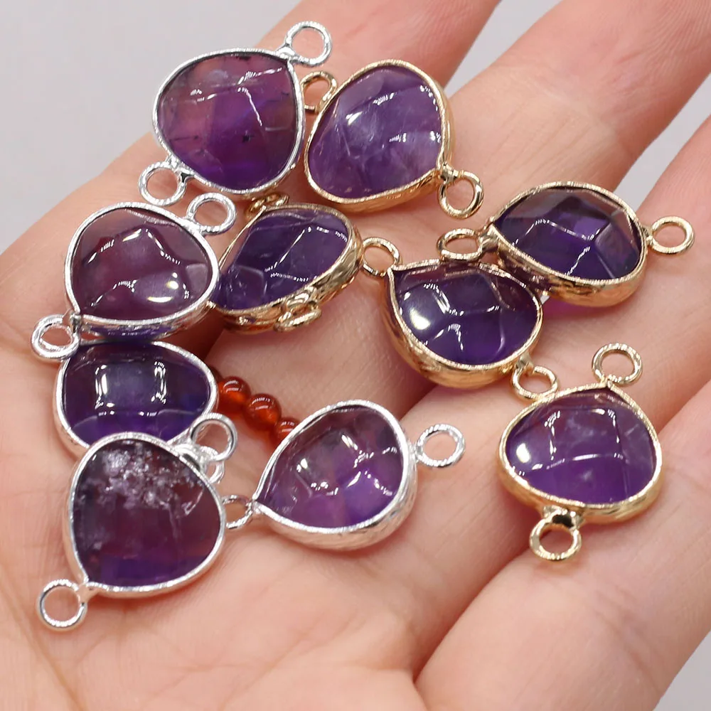 

2pcs Natural Crystal Amethysts Stone Charms Connectors Double Hole For Jewelry Making DIY Necklace Bracelet Size 23x14mm