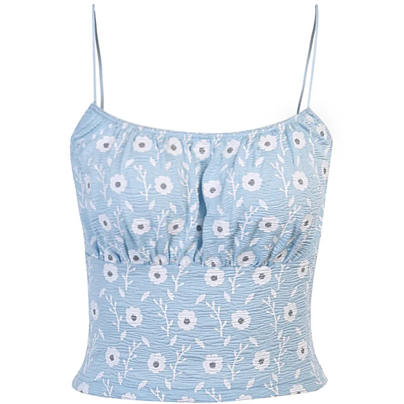 

Sexy Skinny Women Y2k Summer Cami Backless E Girl Camisole Sweet Aesthetic Tank Tops Floral Print Streetwear Women Crop Tops