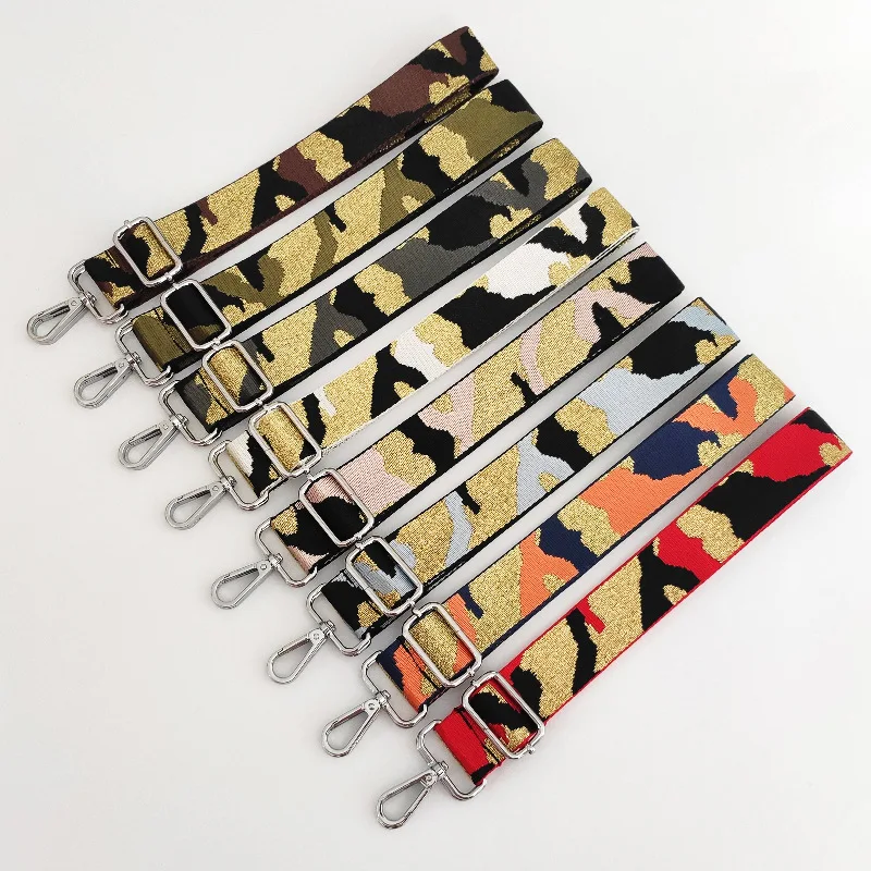 130cm Long Shoulder Straps Camouflage Webbing Bag Accessories For Handbag Gold Silver Buckle Wide Adjustable Strap Bag Handle