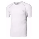 Jeansian Для Мужчин's Спортивная футболка футболки для бега тренажерный зал Фитнес тренировки Футбол короткий рукав ткань отводящая влагу LSL225 White2