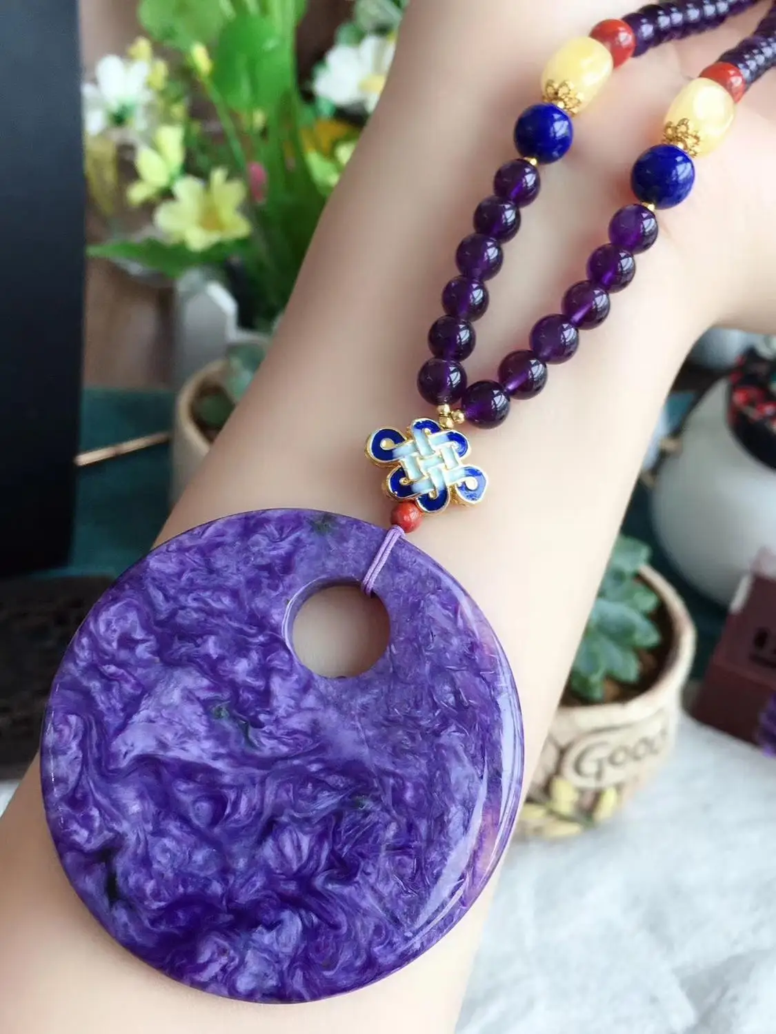 Подлинный Круглый Кулон из натурального фиолетового хароита 55x7 мм подвеска