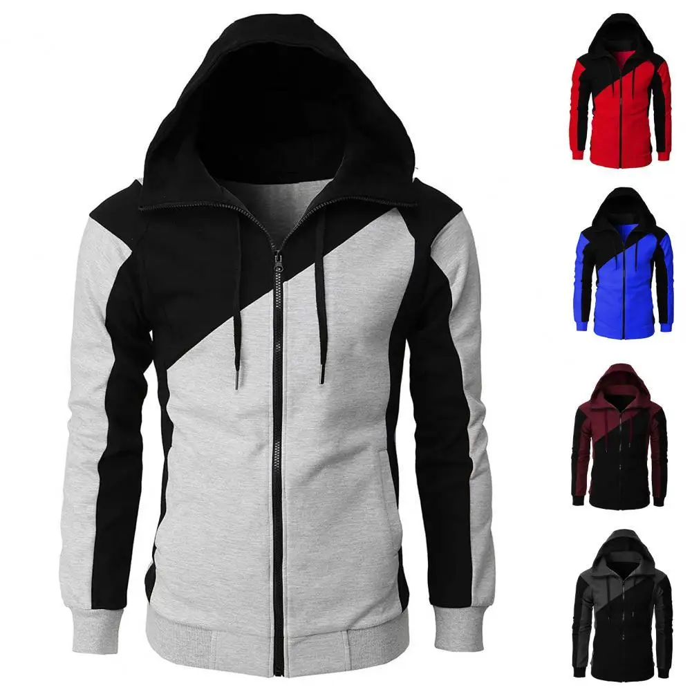 

Худи контрастных цветов, мужская толстовка с капюшоном, кардиган на молнии с кулиской, пальто, Мужской пуловер с капюшоном, топ, юшоном