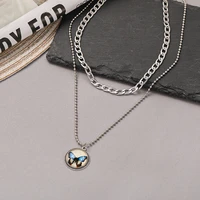 2021 trend new butterfly pendant double necklace clavicle chain retro simple necklace ladies fashion party jewelry necklace