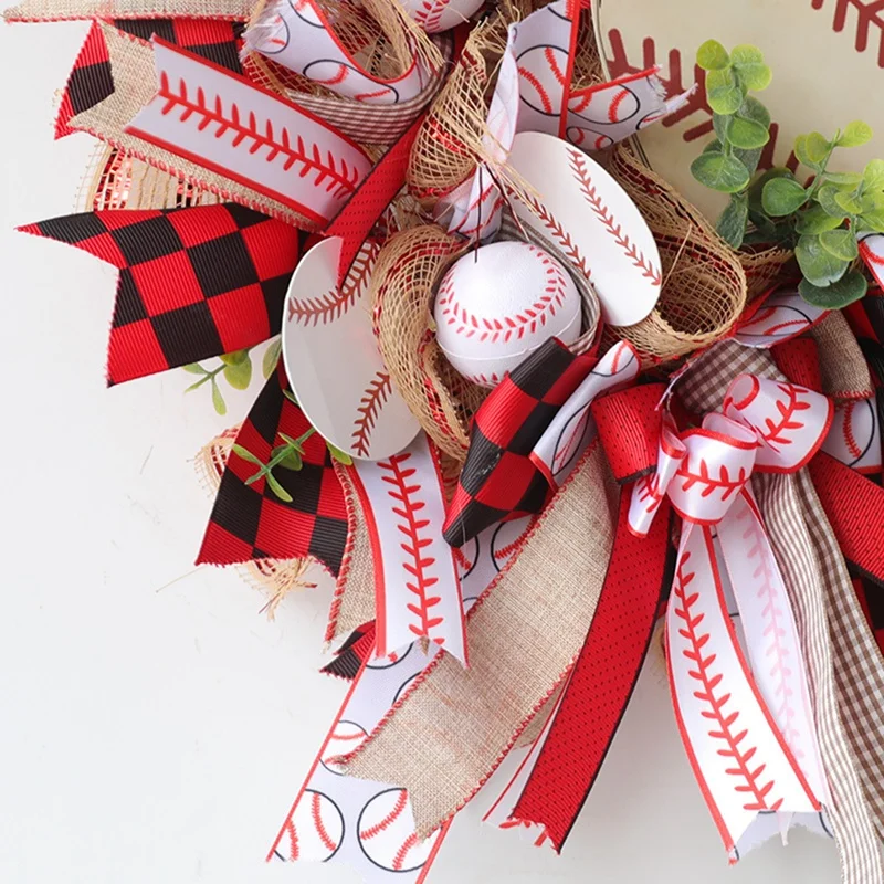 

Baseball Front Door Wreath Front Door Sign Round Wreath Patriotic Wreath Baseball Football Printed Gift for Sports Lover