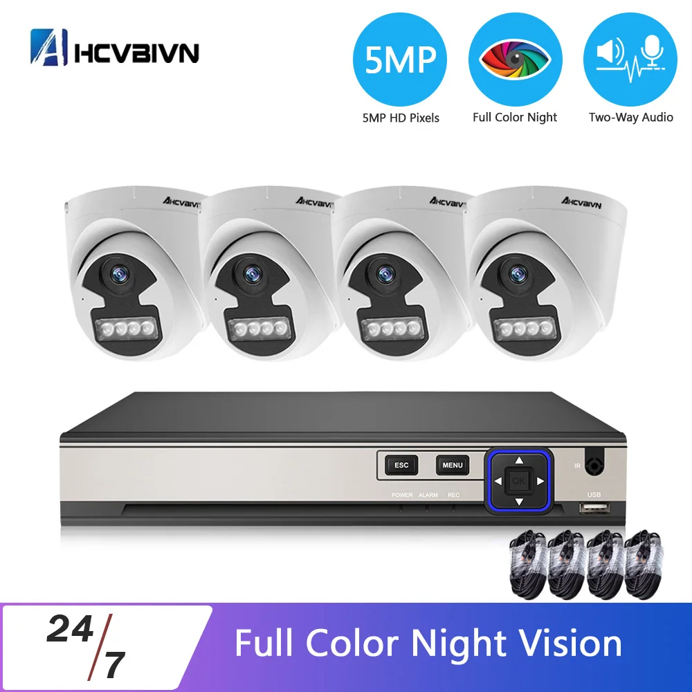 

4CH 5MP Home Security NVR POE CCTV Camera System Hi3516EV300 4MP Two-way Audio Outdoor Color Night Vision Video Surveillance Kit