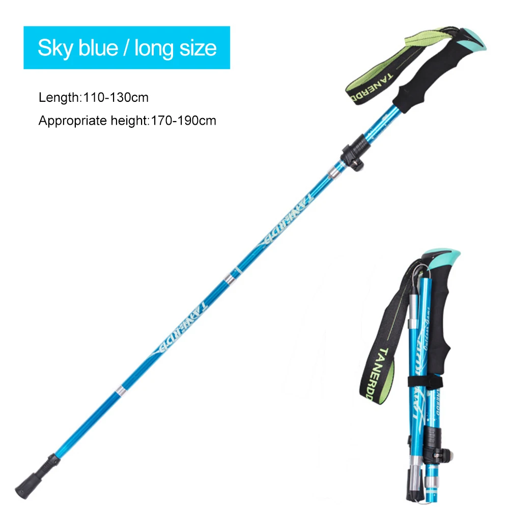 130cm light blue Vertvie открытый складной треккинговые палки Скандинавская трость для пеших прогулок АНТИШОК Регулируемый алюминиевый сплав альпеншток - Цвет: 130cm light blue