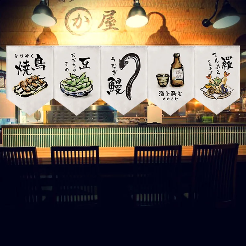 

Japanese Kitchen Curtain Short Triangle Flag Curtain For Izakaya Sushi Home Decor Valance Hanging Half Curtain Window Treatment