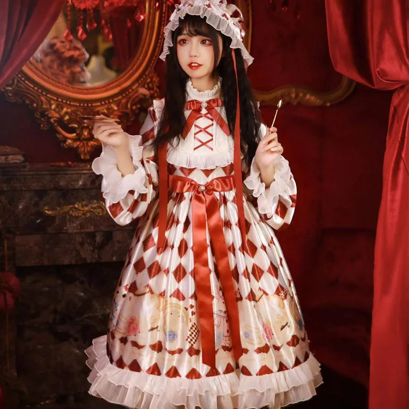

Alice dress women Princess tea party sweet lolita dress vintage lace bowknot cute printing victorian dress kawaii girl gothic