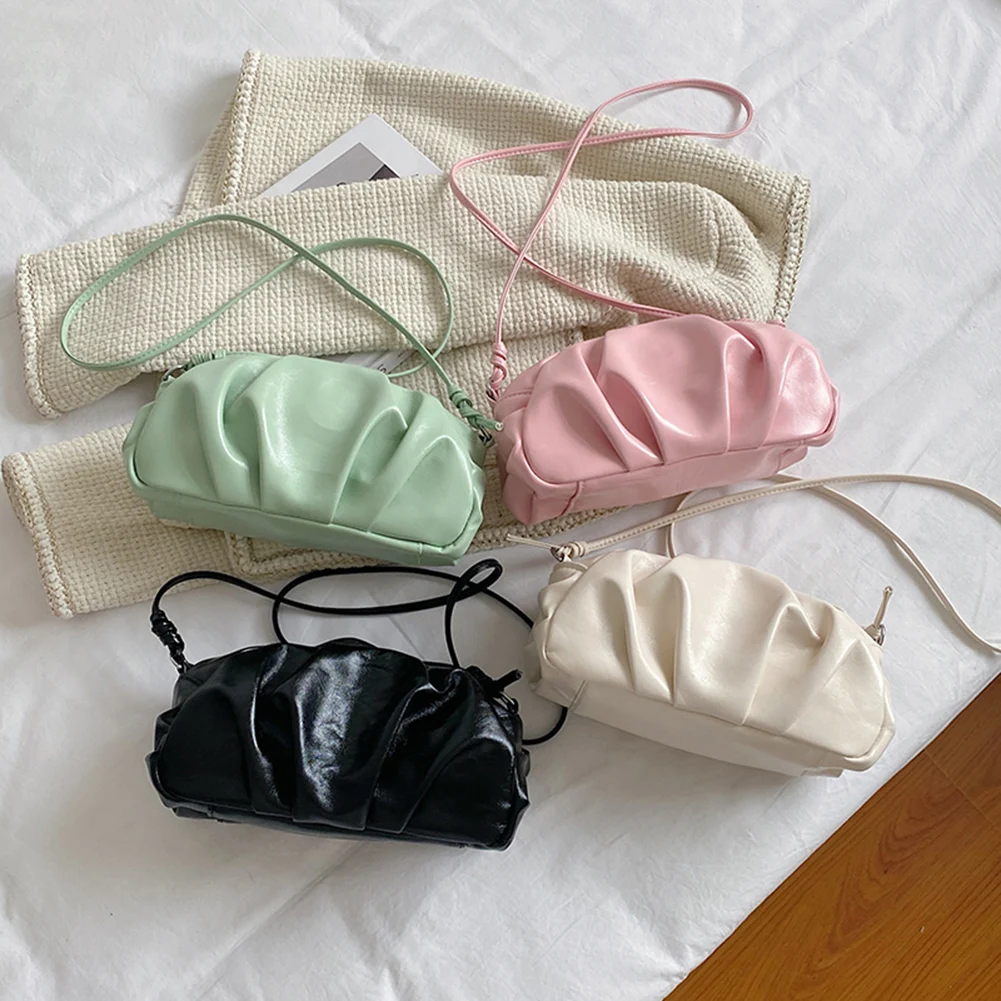 

Повседневные женские плиссированные однотонные сумки, женские сумки через плечо из мягкой искусственной кожи, маленькая сумка-мессенджер ...