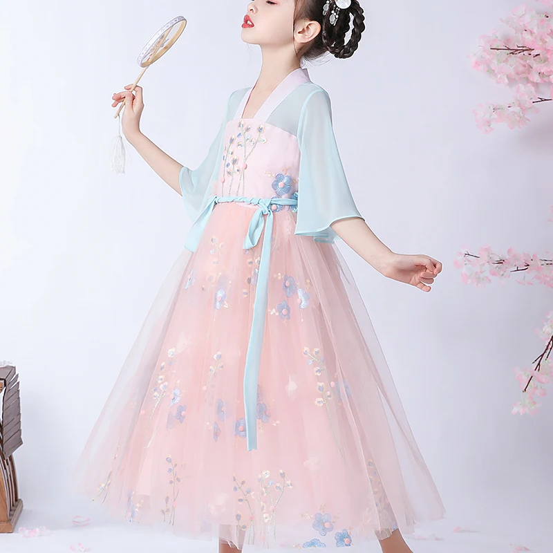 

Детские платья для девочек в китайском стиле, вечернее платье ханьфу, летнее платье для китайской новогодней принцессы, детское национальное платье 1275