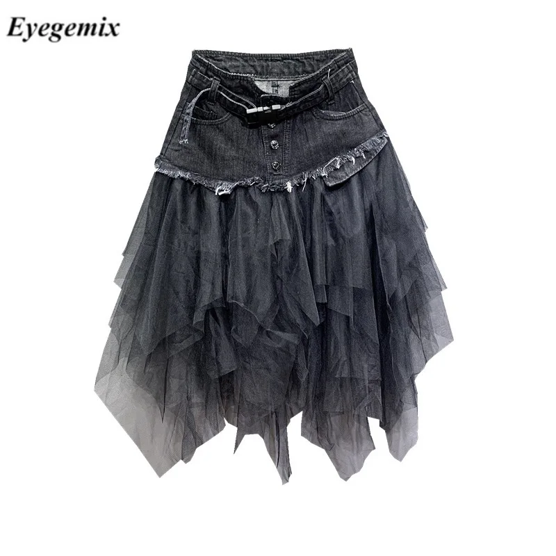 Женская джинсовая юбка пачка с карманами летняя плиссированная до середины икры