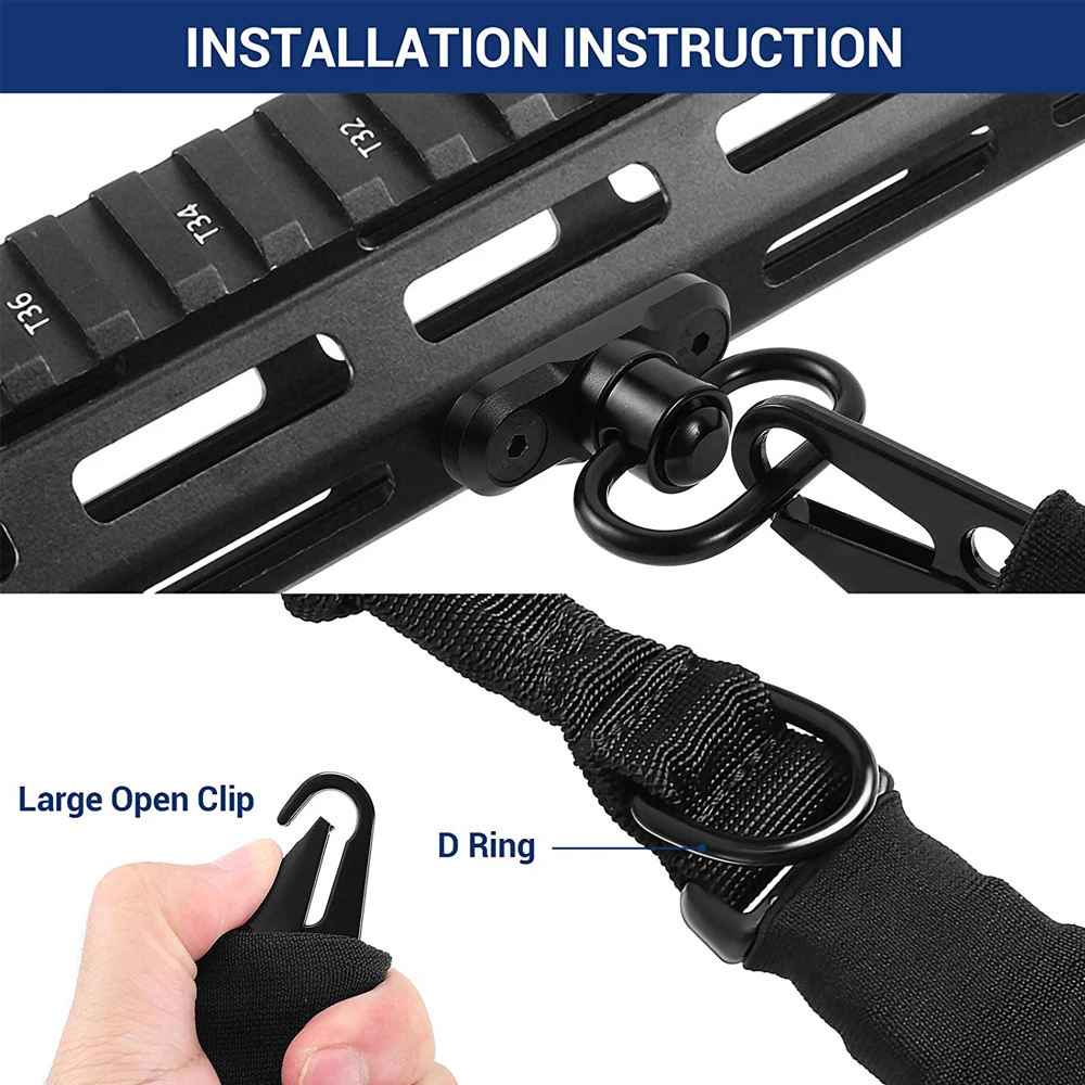 

Tactical 2 Point Rifle Sling and M-lok QD Sling Mount Sling Swivel Adjustable Gun Sling with Fast-Loop and Larger Metal Hooks