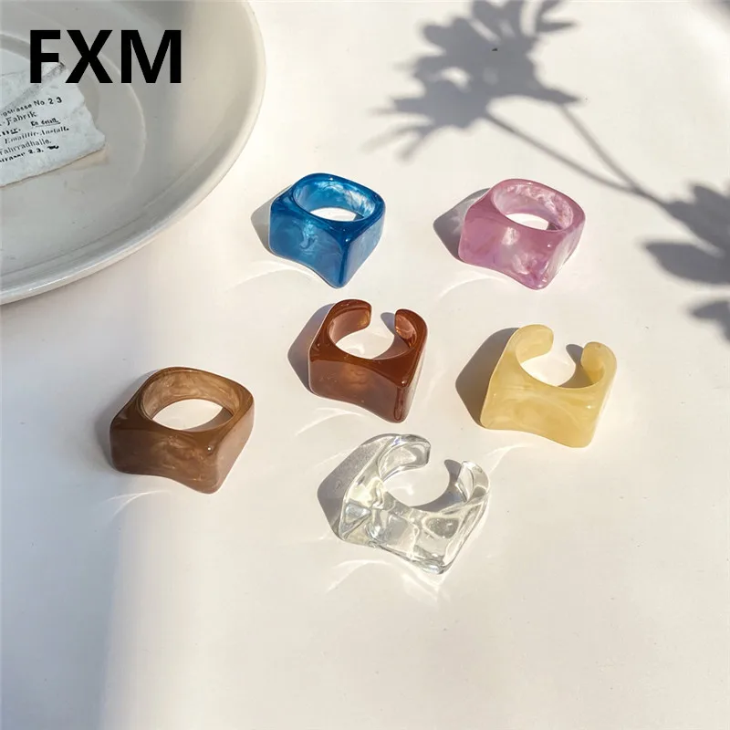 

Набор прозрачных акриловых колец FXM для женщин, модные кольца из корейский, геометрической формы смолы, Подарочная бижутерия, 2021