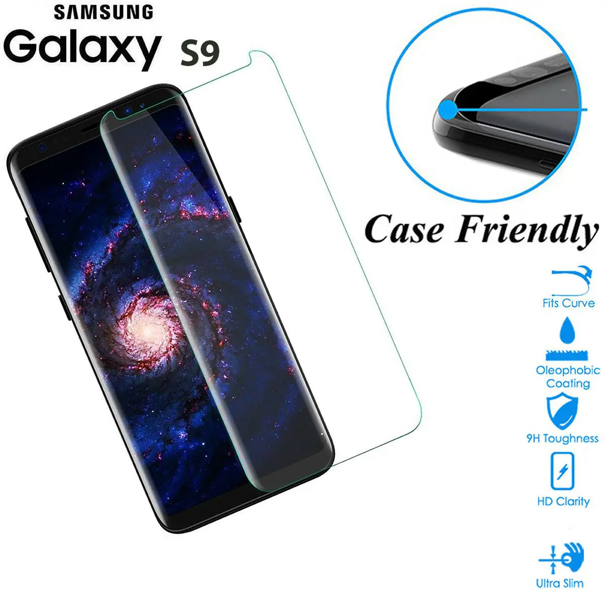 

Case Friendly Tempered Glass Screen Protector Cover For Samsung Galaxy S9 Clear