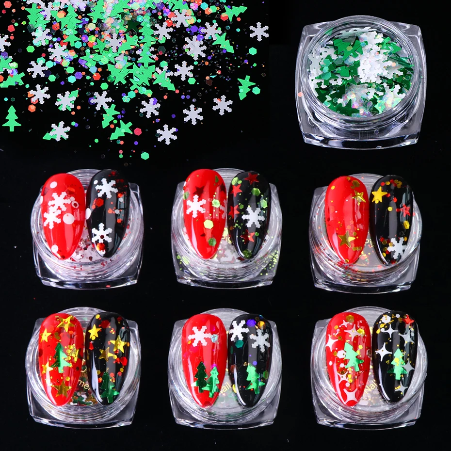 1 коробка для дизайна ногтей Блестящие Блестки смешанный дизайн Рождество
