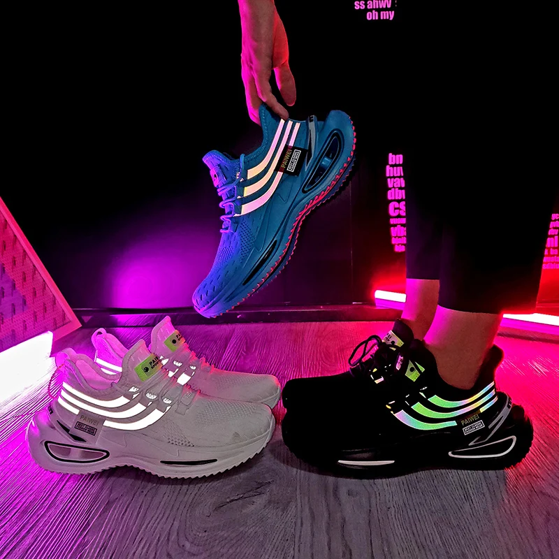 

Breathable Men Casual Shoes Air Mesh Light Sneakers Men Thick Bottom Shockproof Shoes Fashion Luminous Walking Footwear Big Size