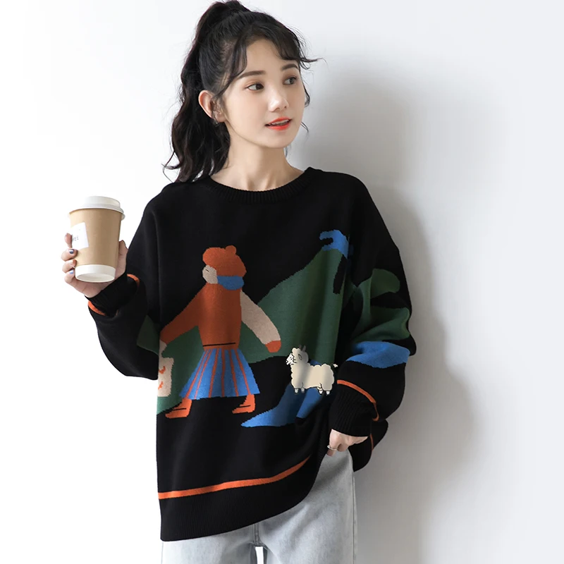 

Knitted pullover early spring autumn lazy round neck sweater 2021 new popular top women's sweater loose outer wear