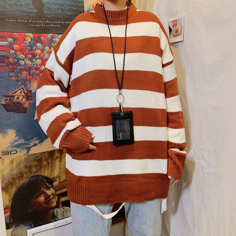 

Мужской трикотажный комплект, рубашка в полоску, с круглым вырезом, облегающая, 2021