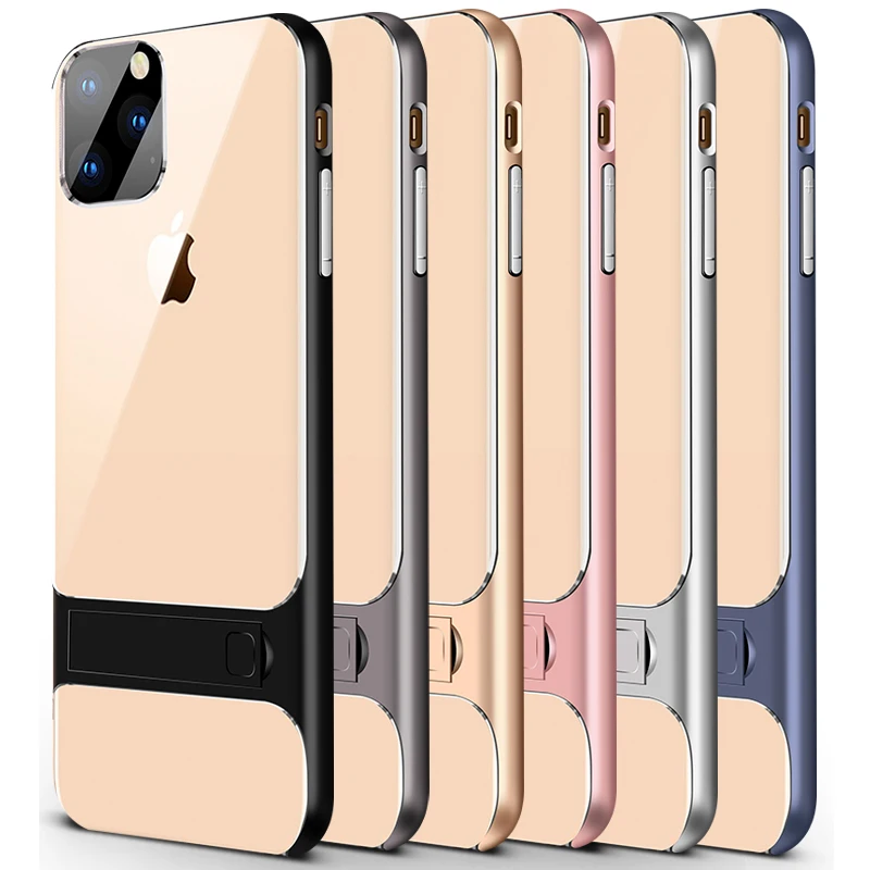 for apple iphone 11 case soft siliconepc with stand hybrid transparent protect cover case for iphone 11 pro max iphone11 11pro free global shipping