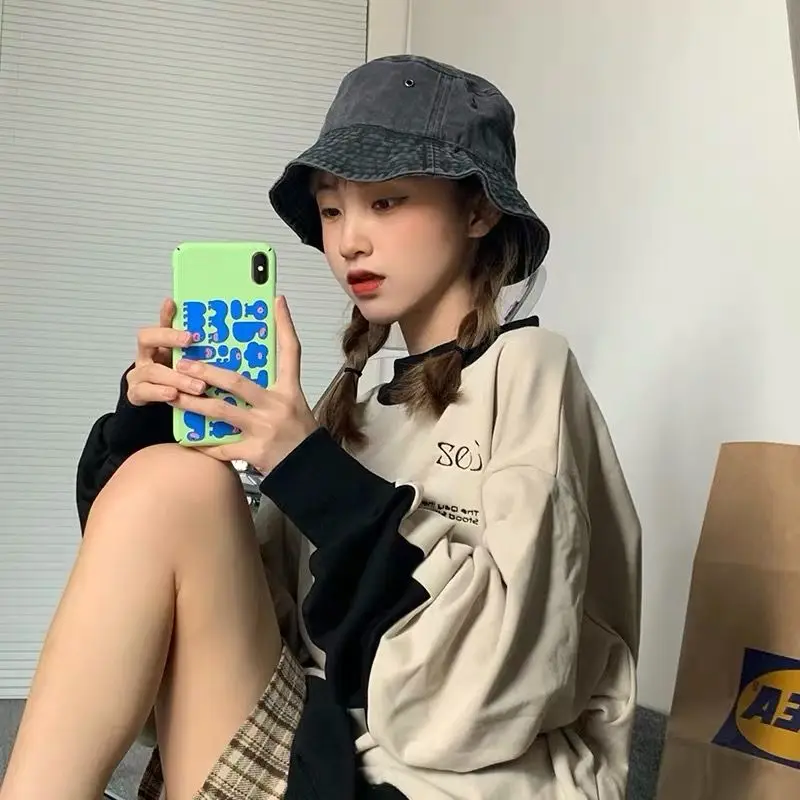 Панама женская из мягкого денима хлопковая однотонная декоративная шляпа от