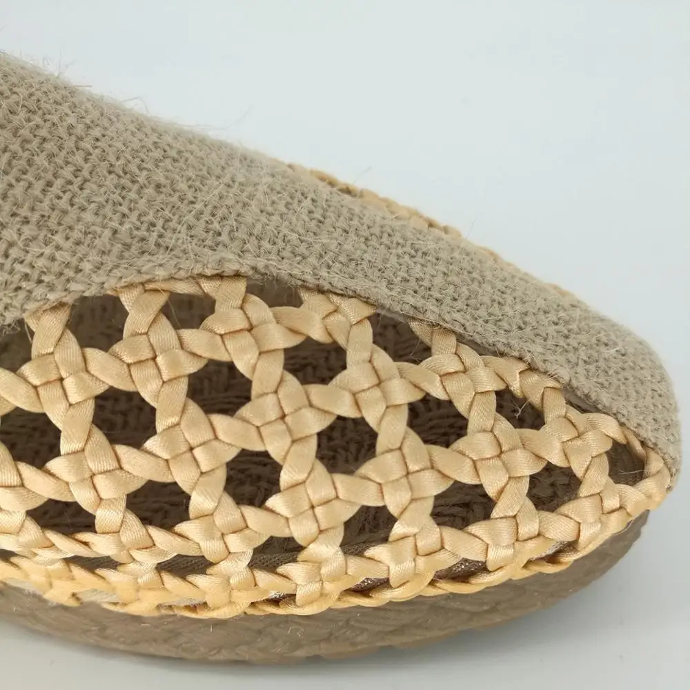 Men Women Sandals Hallow Woven Loafers Handmade Flax Shoes Breathable Comfortable Slip-On Flats Khaki Blue Linen Shoes