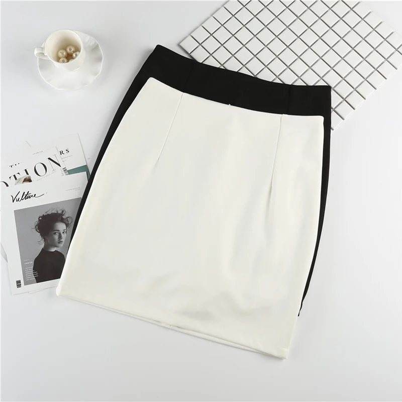 Мини юбка карандаш в Корейском стиле черная облегающая с завышенной талией и