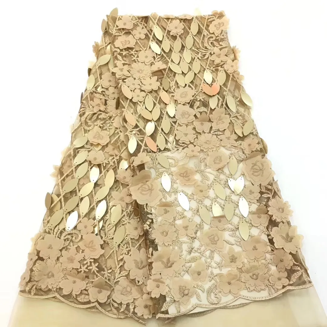 Новейшие нигерийские кружева золотые ткани с блестками 3D Цветы высокое качество