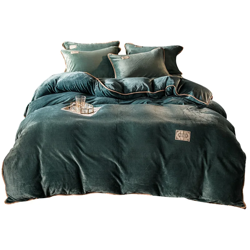 Golden Mink Velvet Extra Thick Hemming 4 Piece Bedding Set Quilt Cover Sheet Pillowcase Home Textile Comfortable Healthy Fabric | Дом и сад