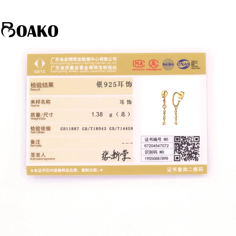 

BOAKO 925 Sterling Silver Earrings For Women Crystal Zircon Star Pendiente Piercing Ohrringe Drop Earing Luxury Fine Jewelry