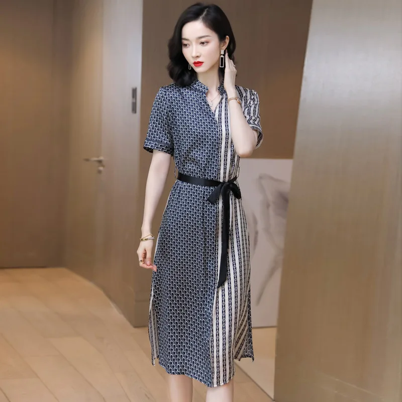 

Платье из тяжелого шелка, Новинка лета 2021, облегающее Брендовое Платье с принтом из шелка тутового шелкопряда и поясом