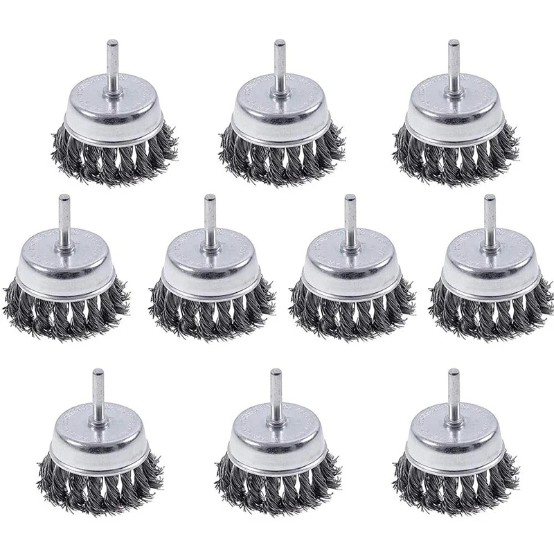 

10 Pack Knotted Wire Cup Brush with 1/4-Inch RoundShank, 3 Inch Wire Drill Brush Set for Removal of Rust/Corrosion/Paint