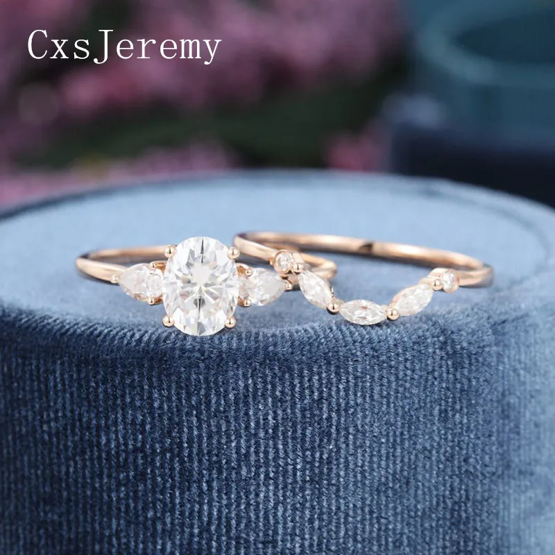 Женское кольцо с бриллиантом CxsJeremy обручальное овальным котом Moissanite розовое