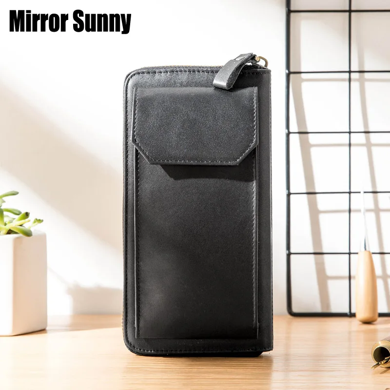 

Длинный кошелек из натуральной кожи на молнии, мужская сумка, мужской кожаный клатч, кошелек, винтажная кожаная сумка ручной работы для моло...