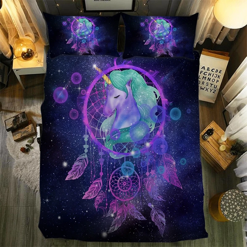 Набор постельного белья с единорогом, ловцом снов, двойной, королевской, односпальной и двуспальной кровати, одеялом для взрослых и детей, дома.