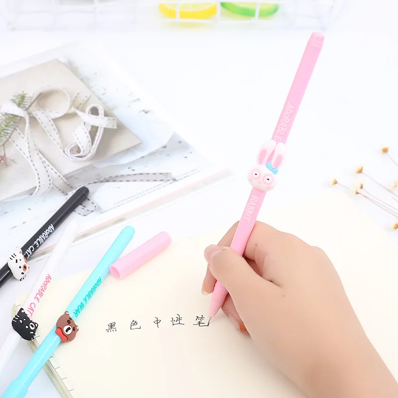 

60 Pcs Per Set Korea Stationery Creative Animal Head Gel Pen Office Learning Sign Pen Student Stationery Exam Gel Water Pen
