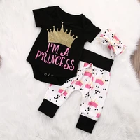 uk kids baby girls princess crown t shirt tops romperleggings pants headband 3pcs baby girl clothing set