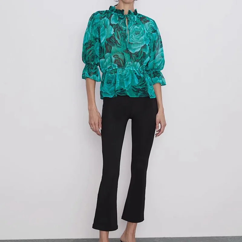 Женская шифоновая блузка с цветочным принтом оборками|Рубашки| |