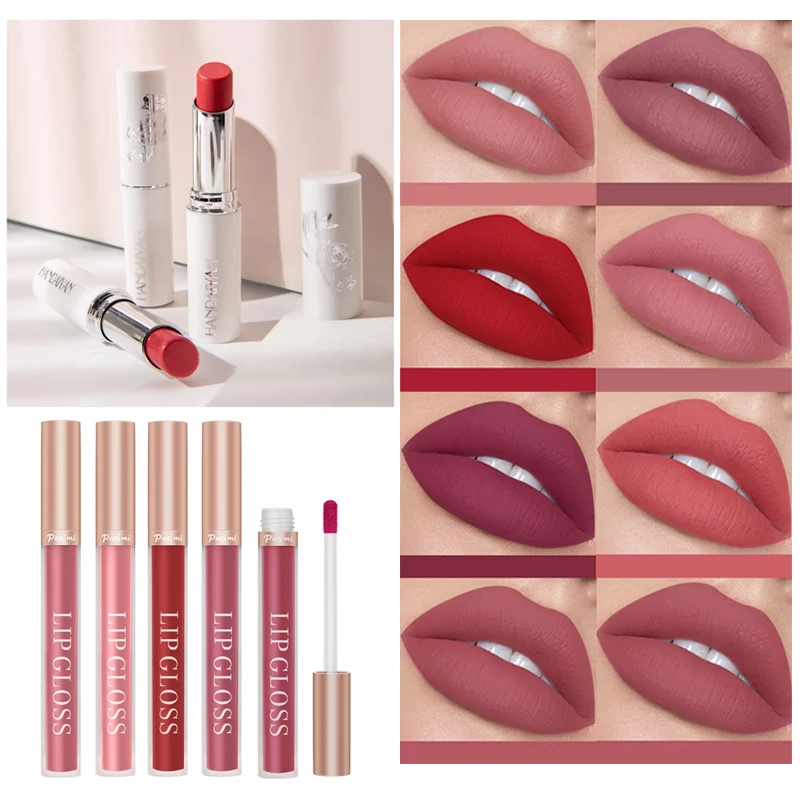 

2PCS Waterproof Matte Lip Gloss Lipstick Non-stick Cup Long Lasting Lipsticks Sexy Lips Tint Natural Makeup Beauty Lip Gloss