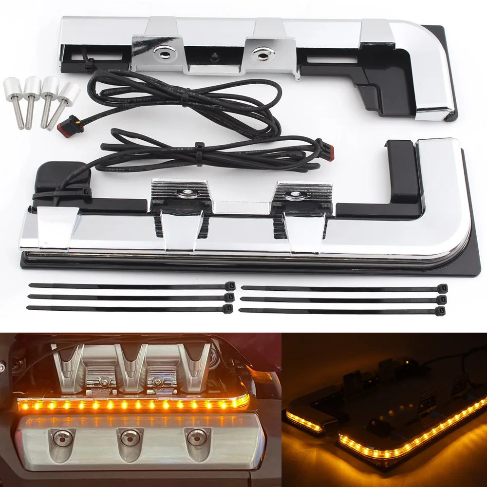 

Motorcycle Chrome LED Engine Lighting Panels DRL Turn Signal Lights For Honda 2018-Up Goldwing Gold wing GL1800 Tour DCT Airbag