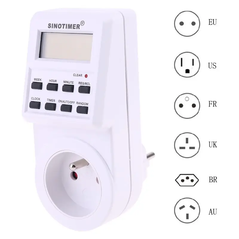 Цифровой таймер разъем 220/110V недельный программируемый AU/BR/EU/FR/Великобритания/США