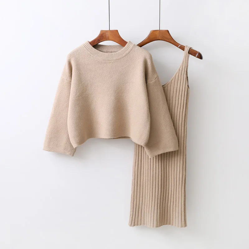 Комплект из двух предметов женский свитер платье костюм Осень зима пуловеры