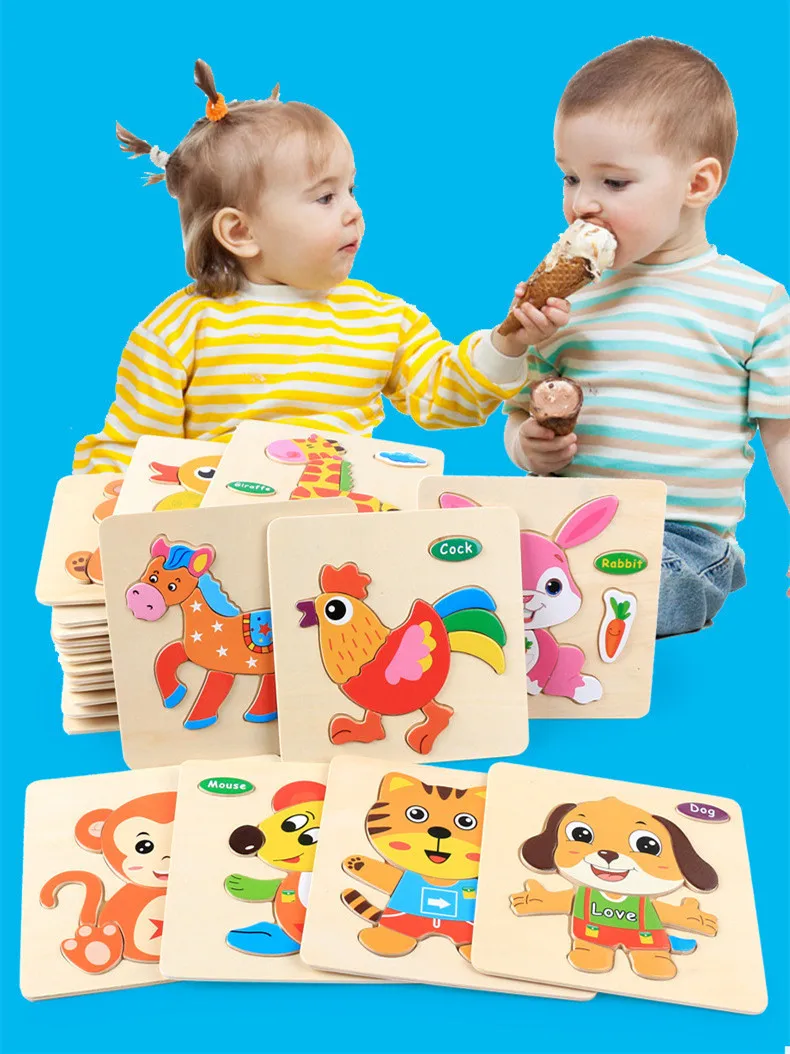 

Baby wooden puzzle blocks, early education, parent-child interaction, children's toys, three-dimensional grip board