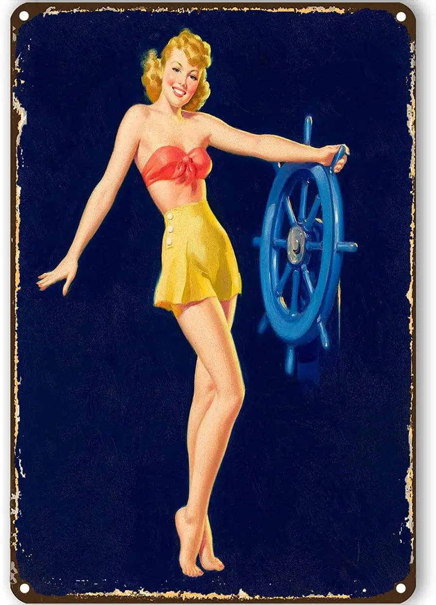 

Eeypy Pinup Wall Art Sexy Metal Tin Signs Funny Backyard bar Decor Pin Up Girls Metal Signs 16x12 inch